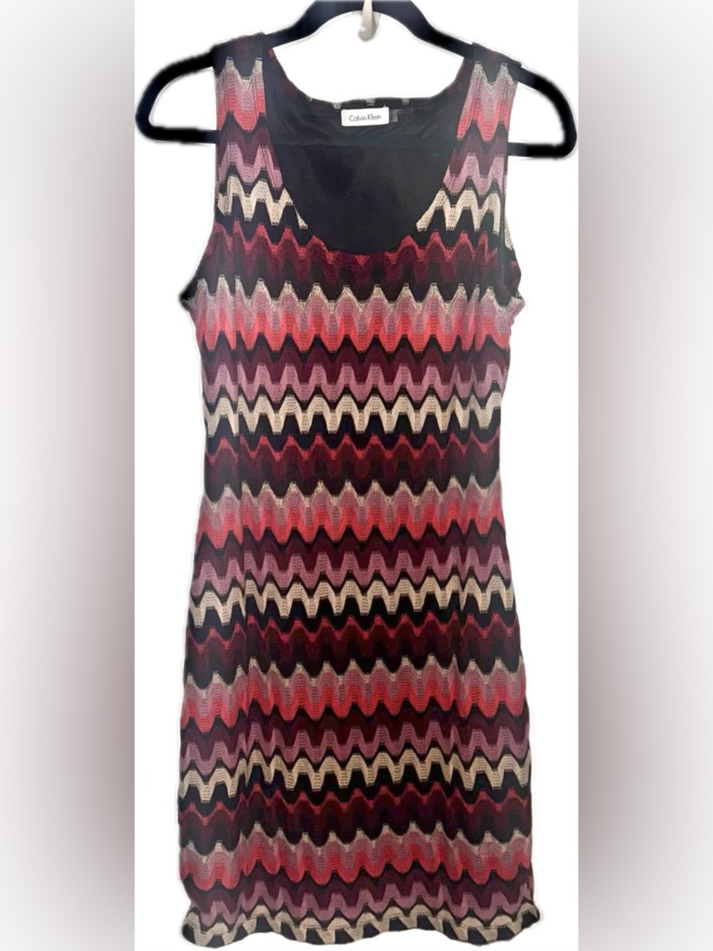 Calvin Klein Geometric Knit Dress Brown Lined Tank Sleeveless Midi size 8